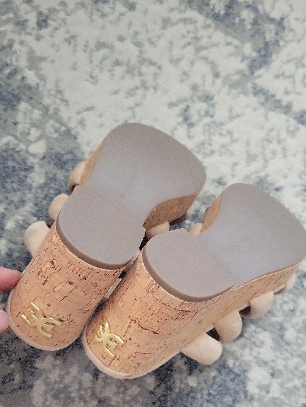 Sam Edelman Nude Beige Cork Wedge Slide Mules - Picture 7 of 10